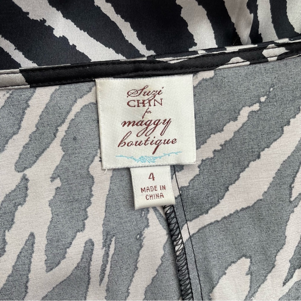 Suzi Chen For Maggy Boutique Floral Zebra Beaded Belted Dress Black Women’s 4 - Picture 9 of 10